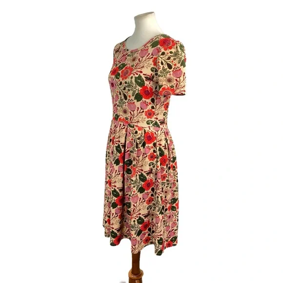 LuLaRoe Floral Dress - Magenta-Pink, Orange and Olive Green w/pockets! - Picture 3 of 4
